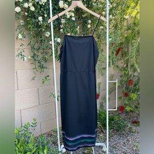Vintage midi dress, black with blue and purple trim